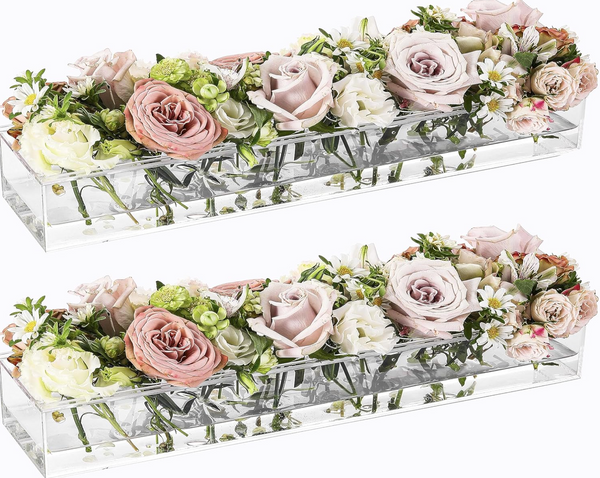 17 Inch 2 Pack Clear Acrylic Flower Vase Rectangular Floral Centerpiece