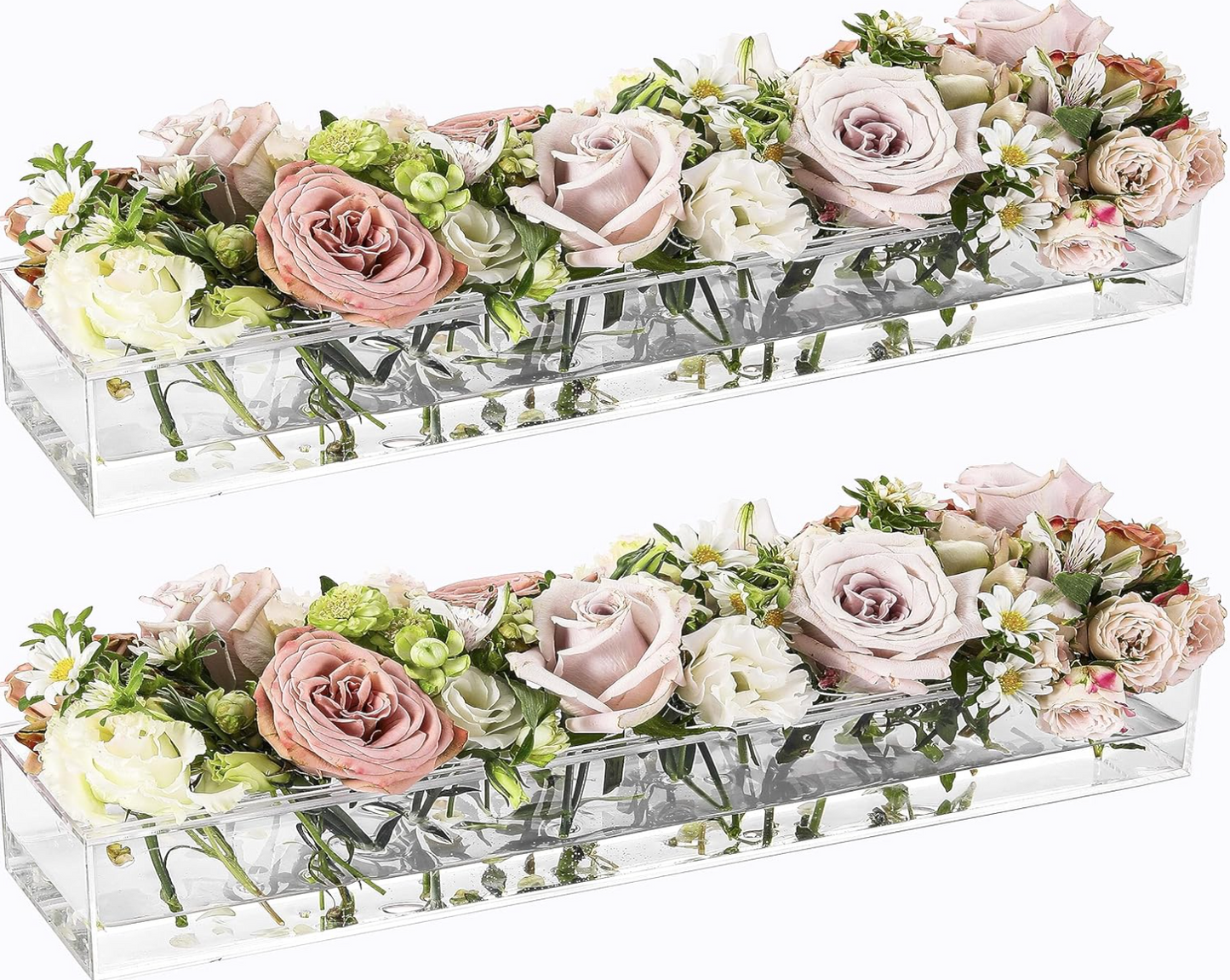 17 Inch 2 Pack Clear Acrylic Flower Vase Rectangular Floral Centerpiece